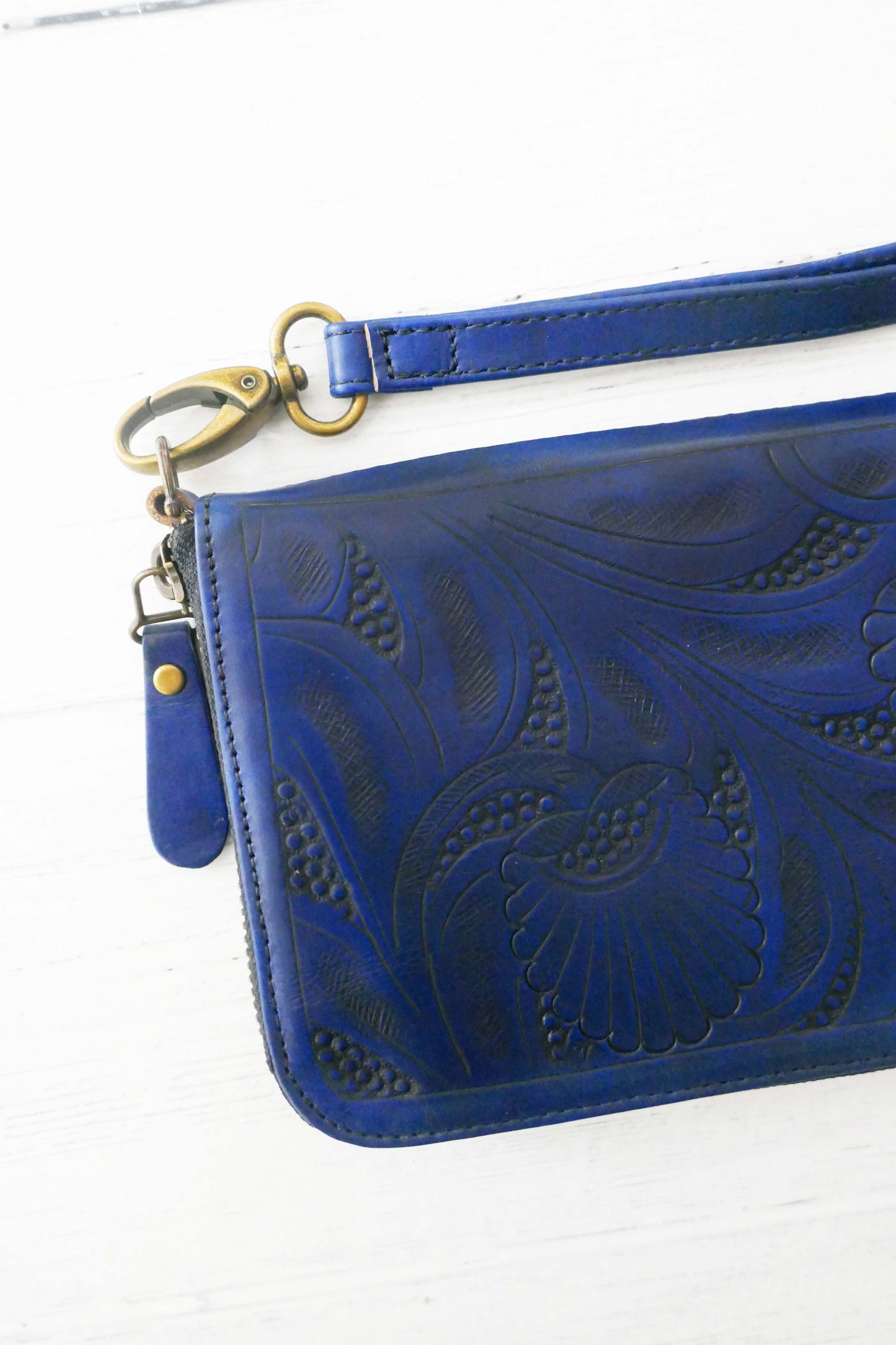 Blue Floral Zip Around Wallet
