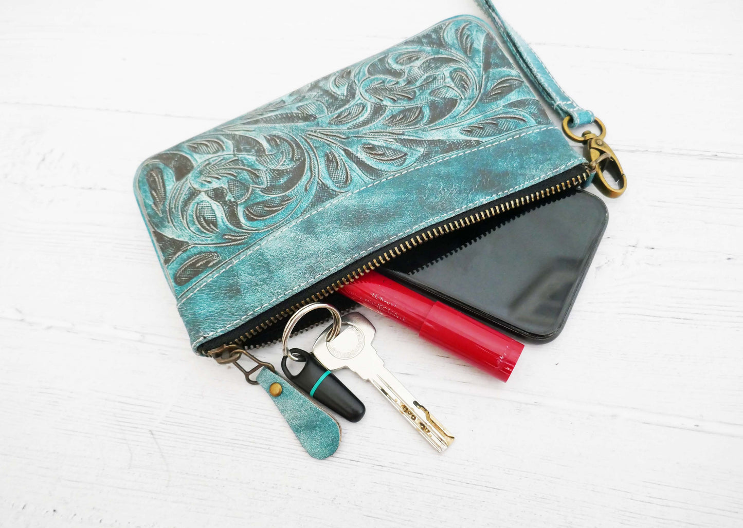 Green Turquoise Leather Pouch