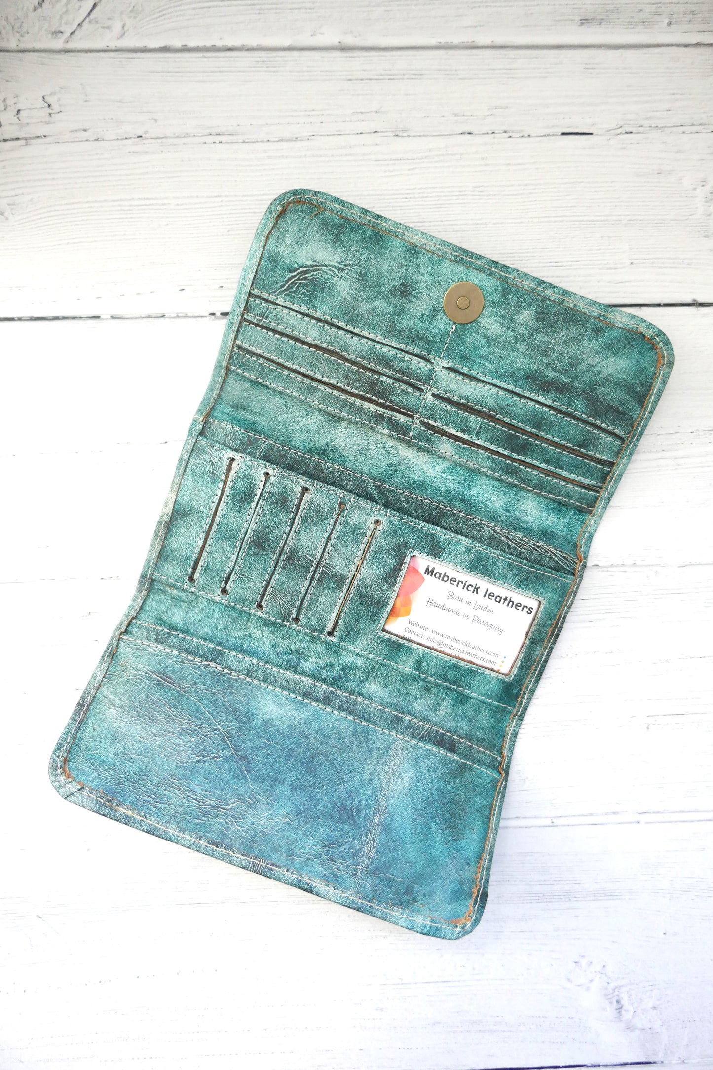 Green Turquoise Floral Trifold Wallet