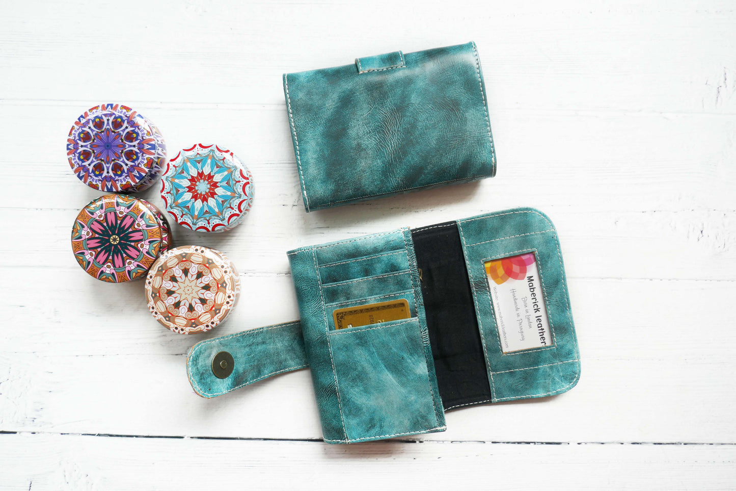 Green Turquoise Bifold Small Wallet