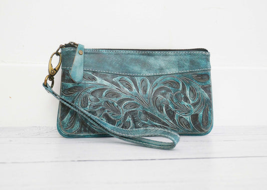 Green Turquoise Leather Pouch
