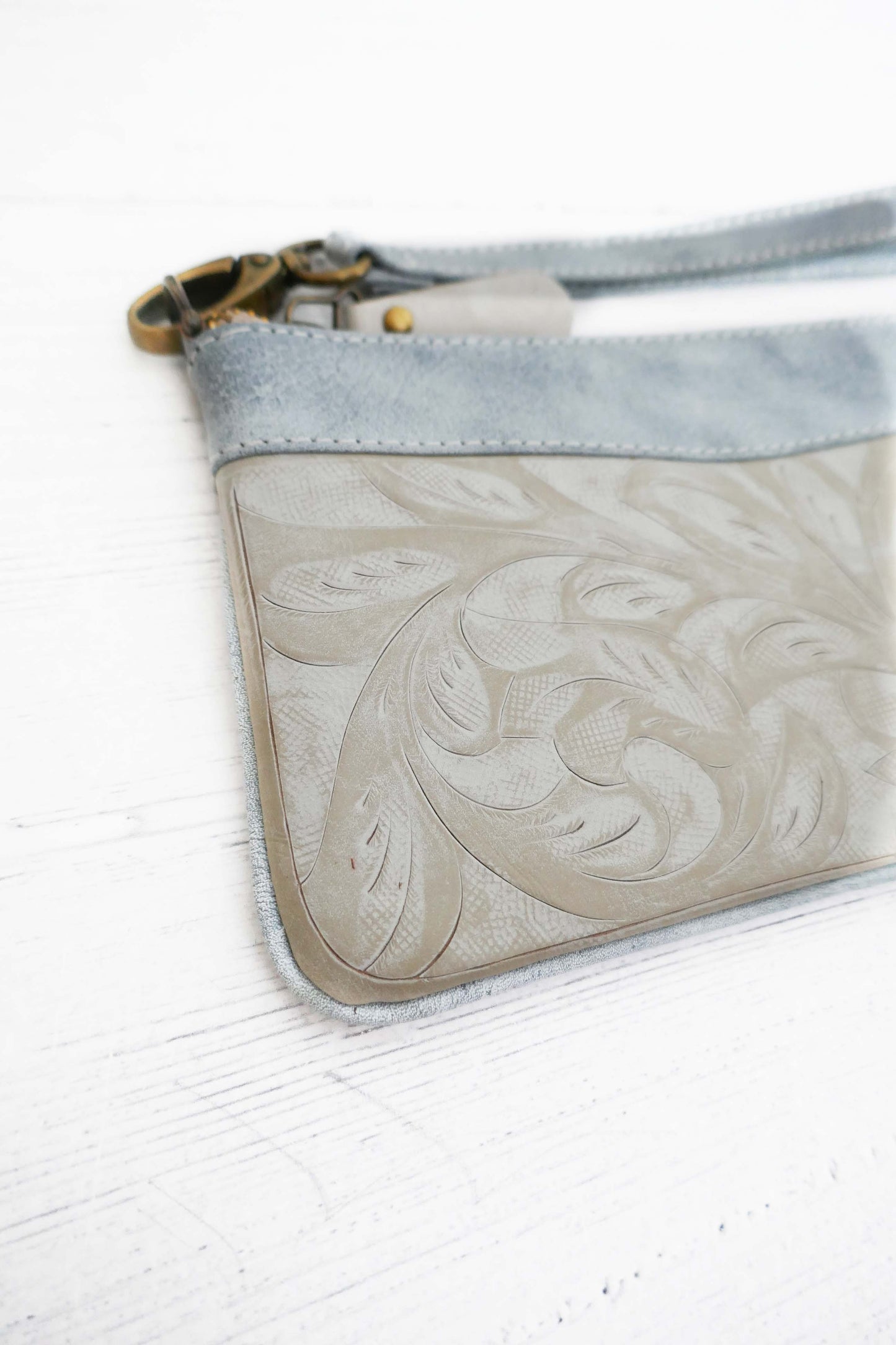 Nude and light blue Leather Pouch