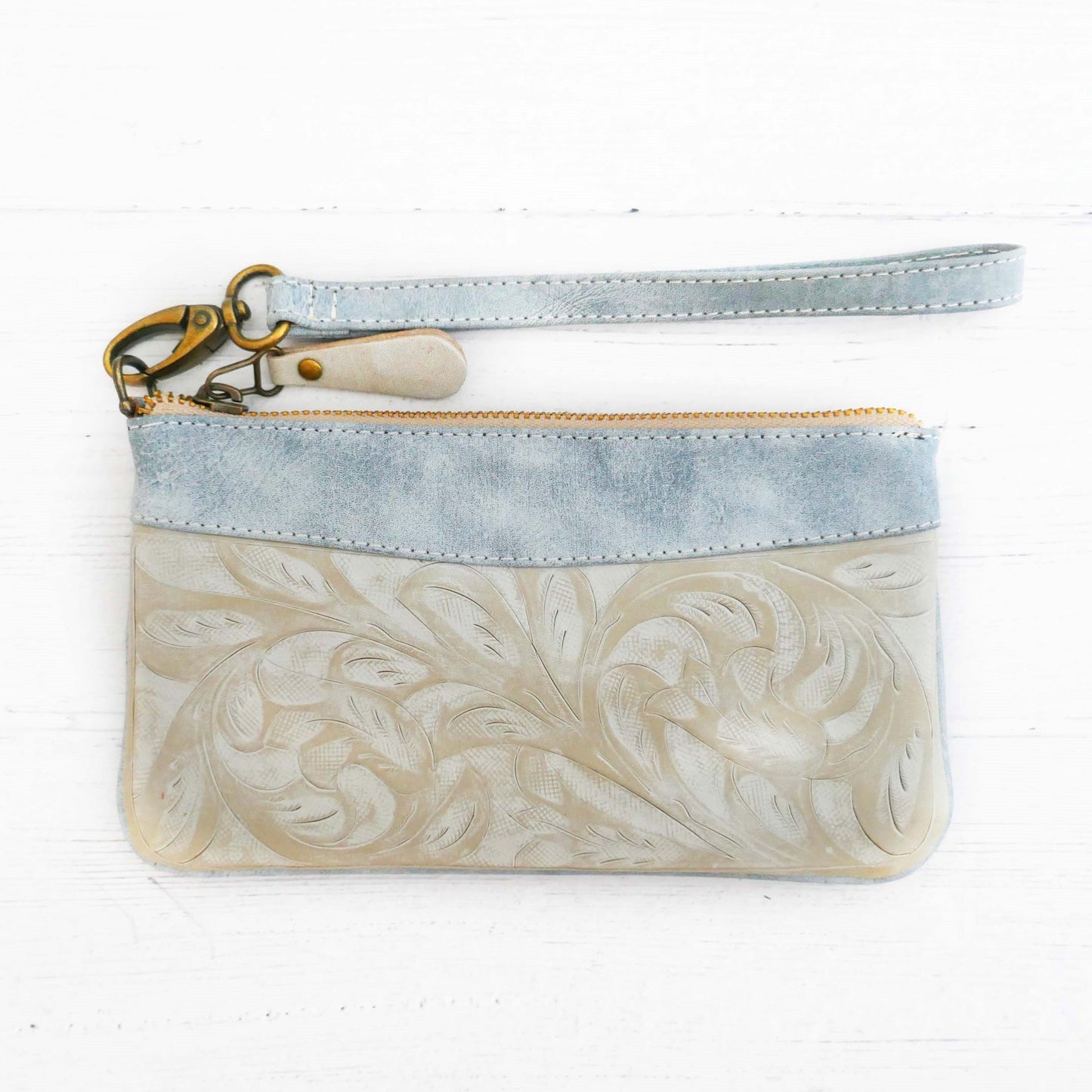 Nude and light blue Leather Pouch