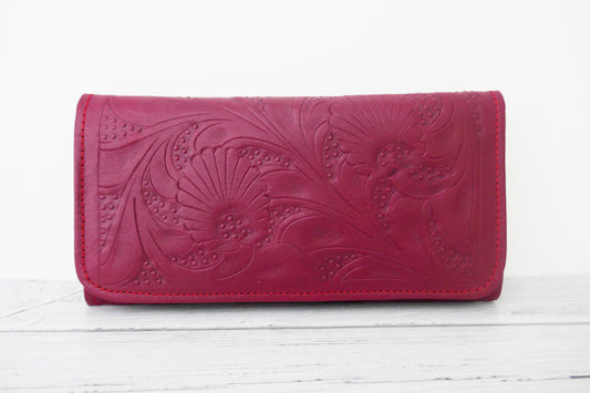 Burgundy Floral Leather Wallet