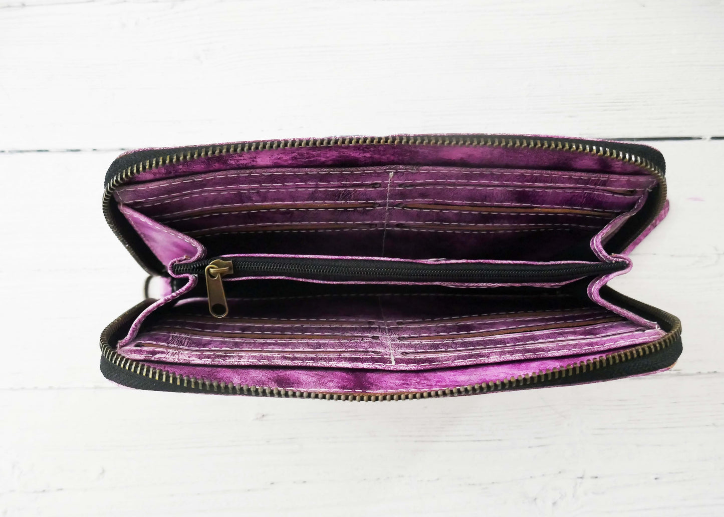 Purple Floral Zip Around Wallet