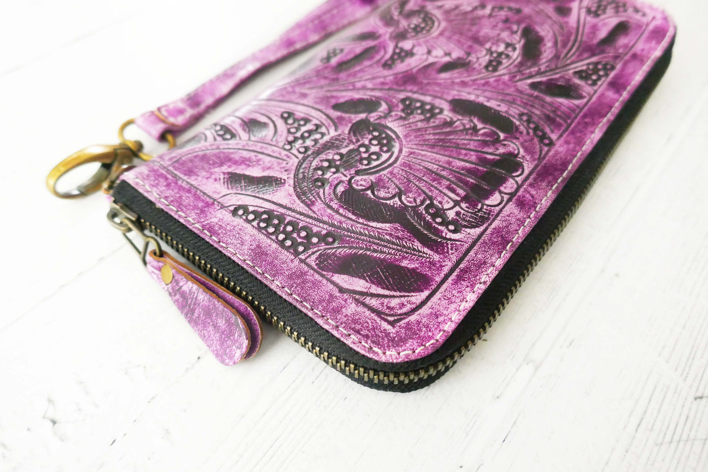 Purple Floral Zip Around Wallet