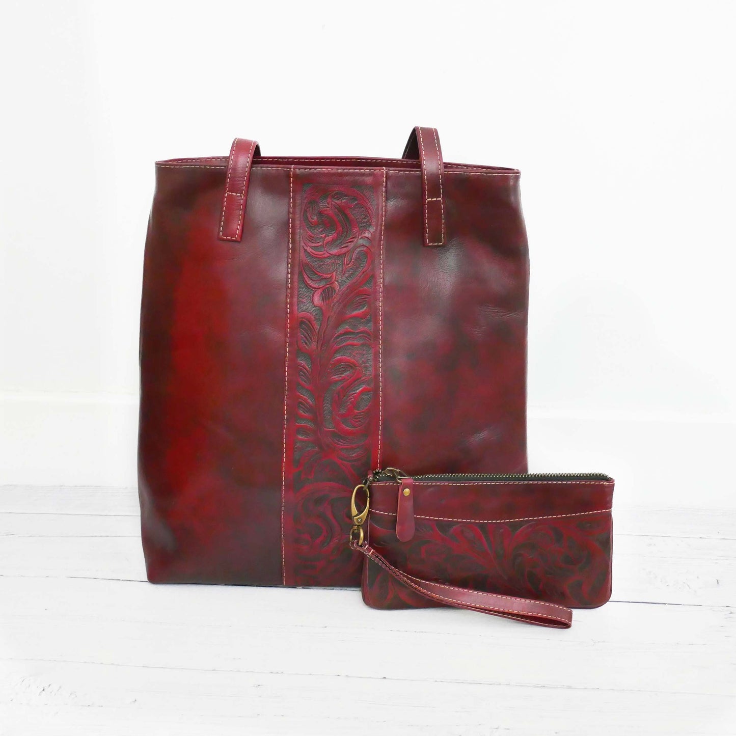 Red Tooled Leather Bag