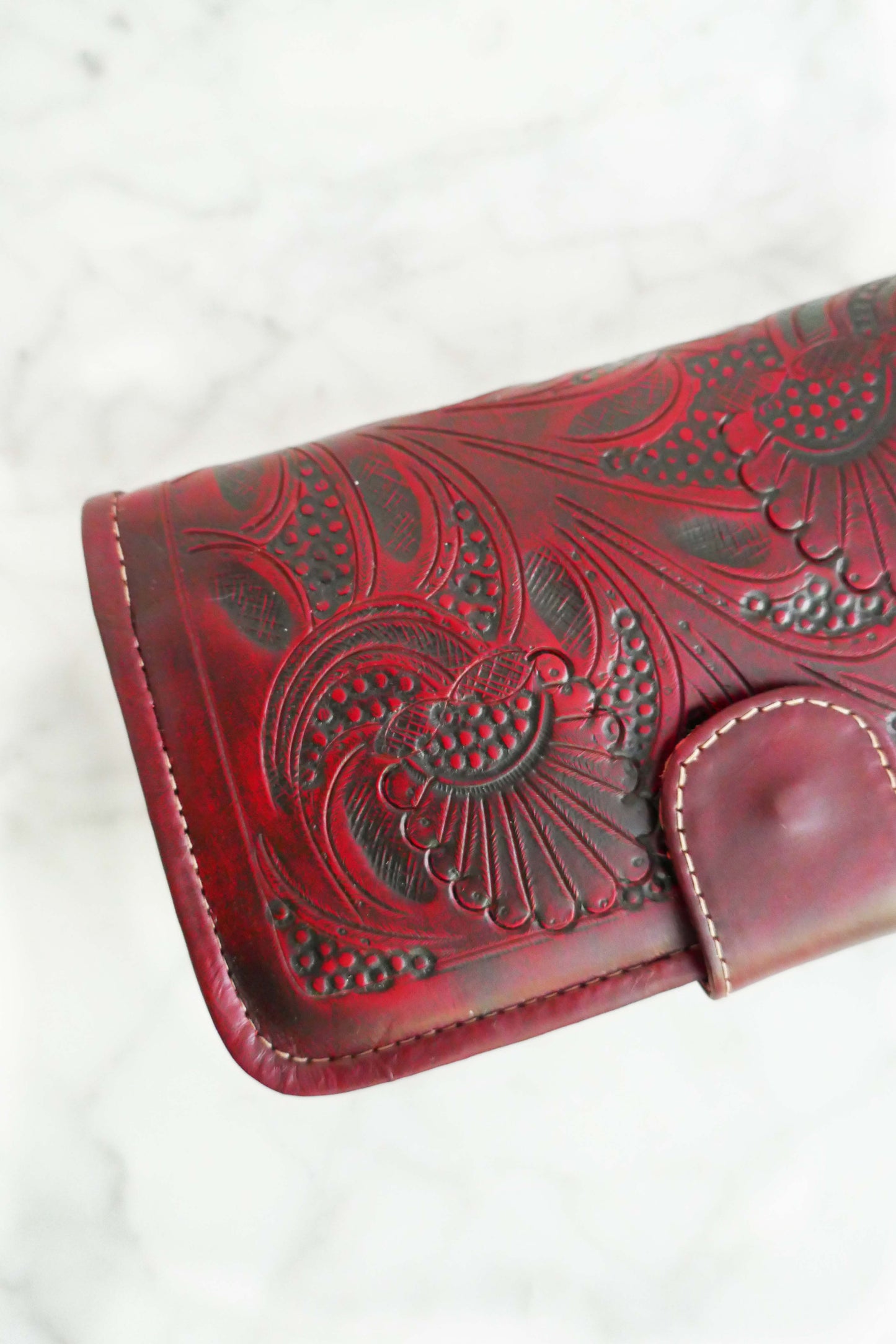 Red Mandala Bifold Leather Wallet