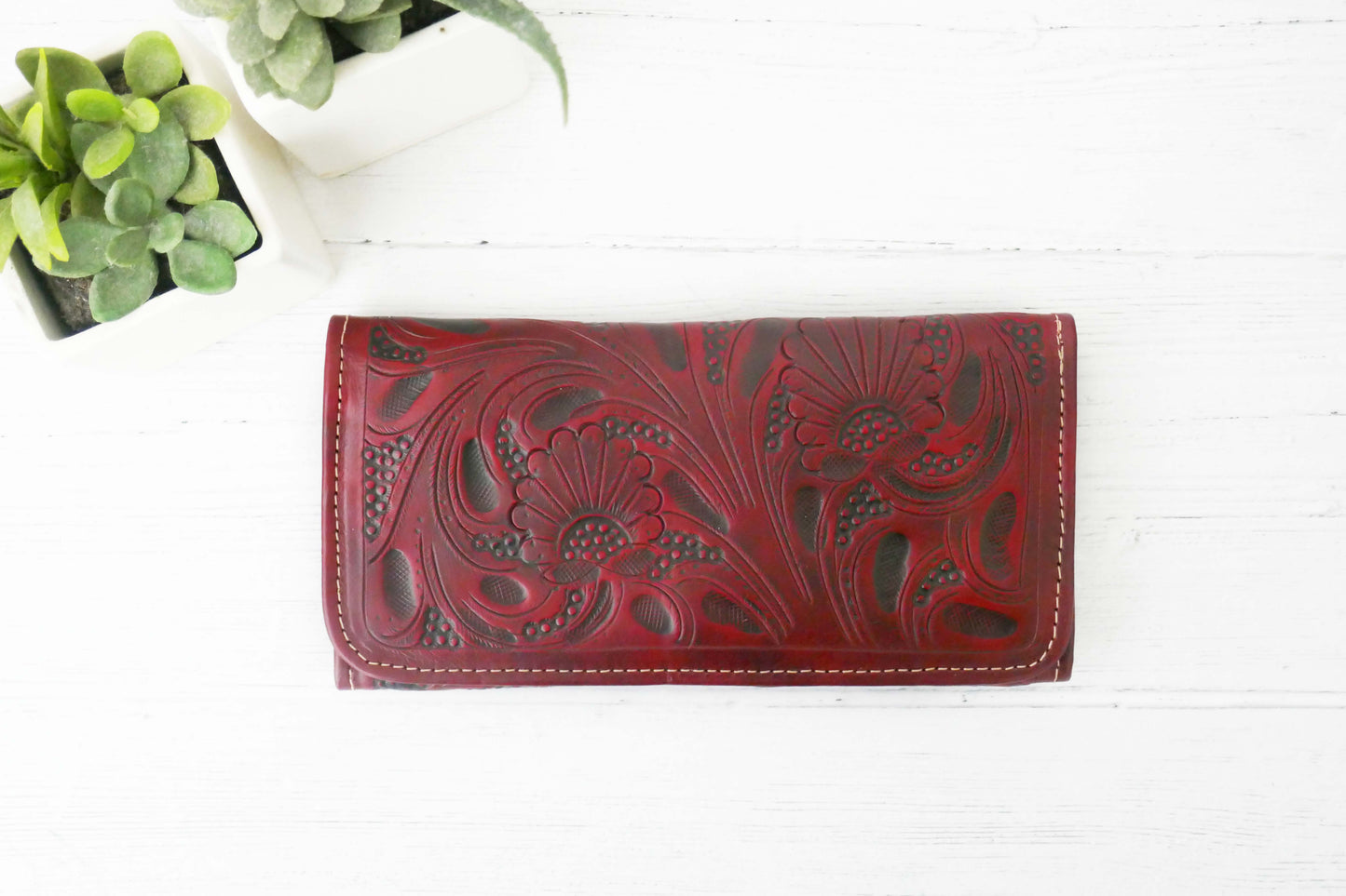 Red Floral Leather Wallet