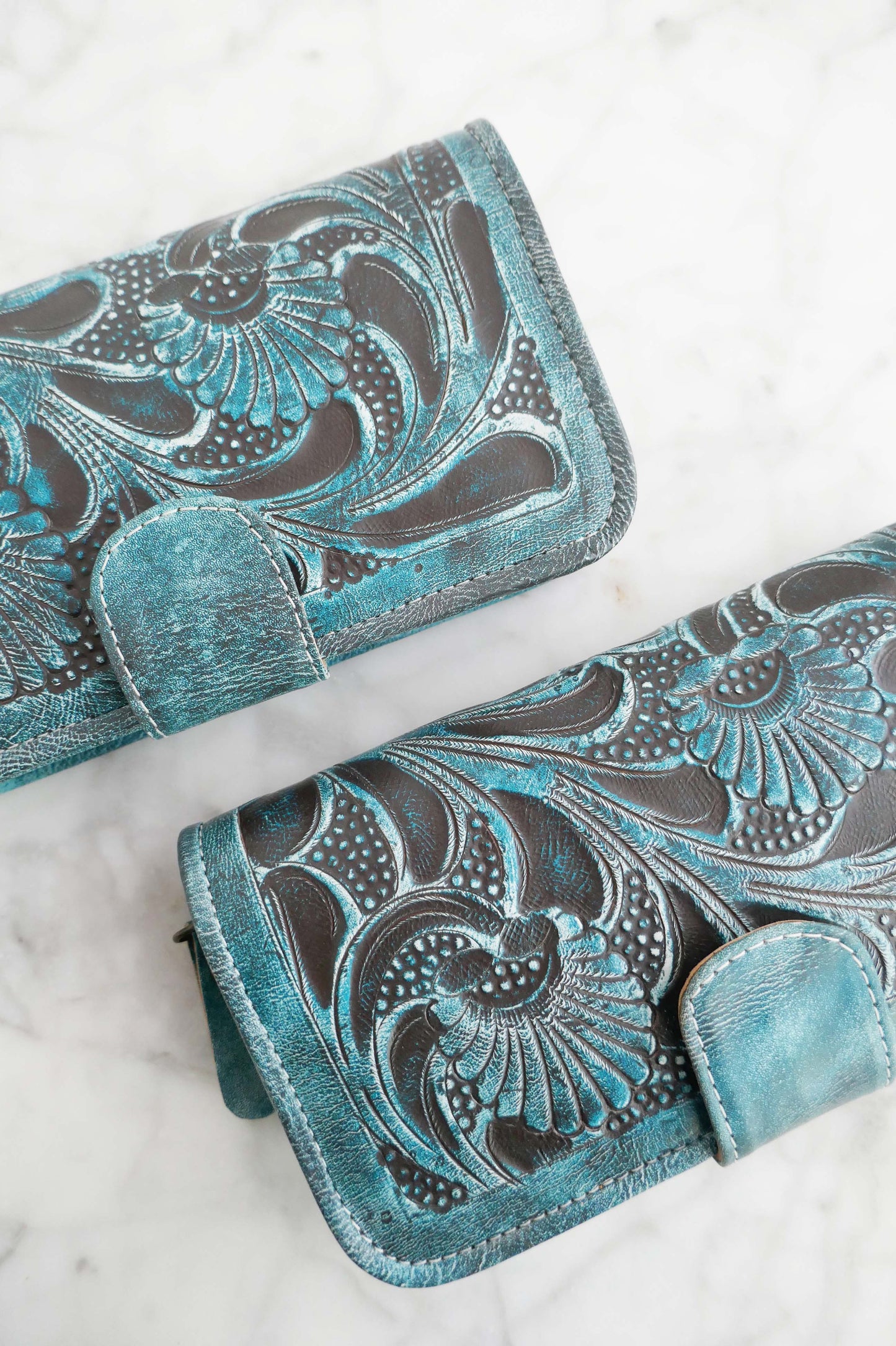 Green Turquoise Floral Leather Wallet