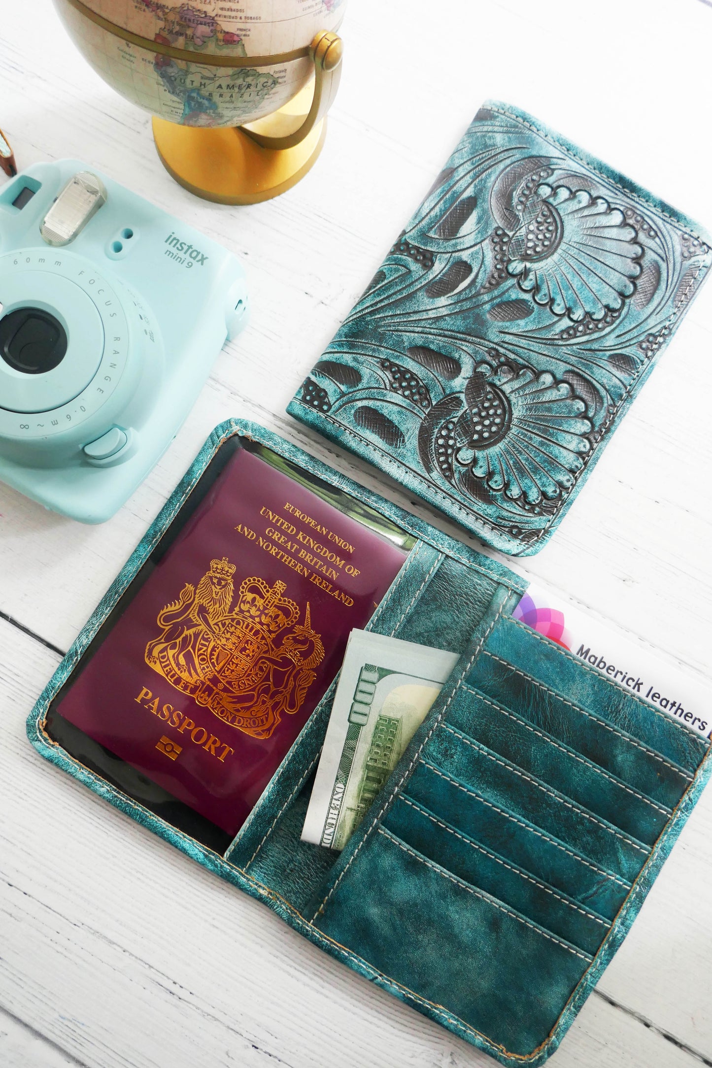 Green Turquoise Leather Passport Holder
