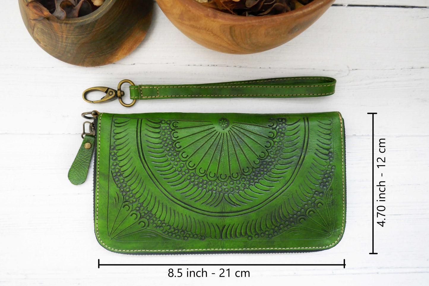 Green Mandala Zip Around Wallet